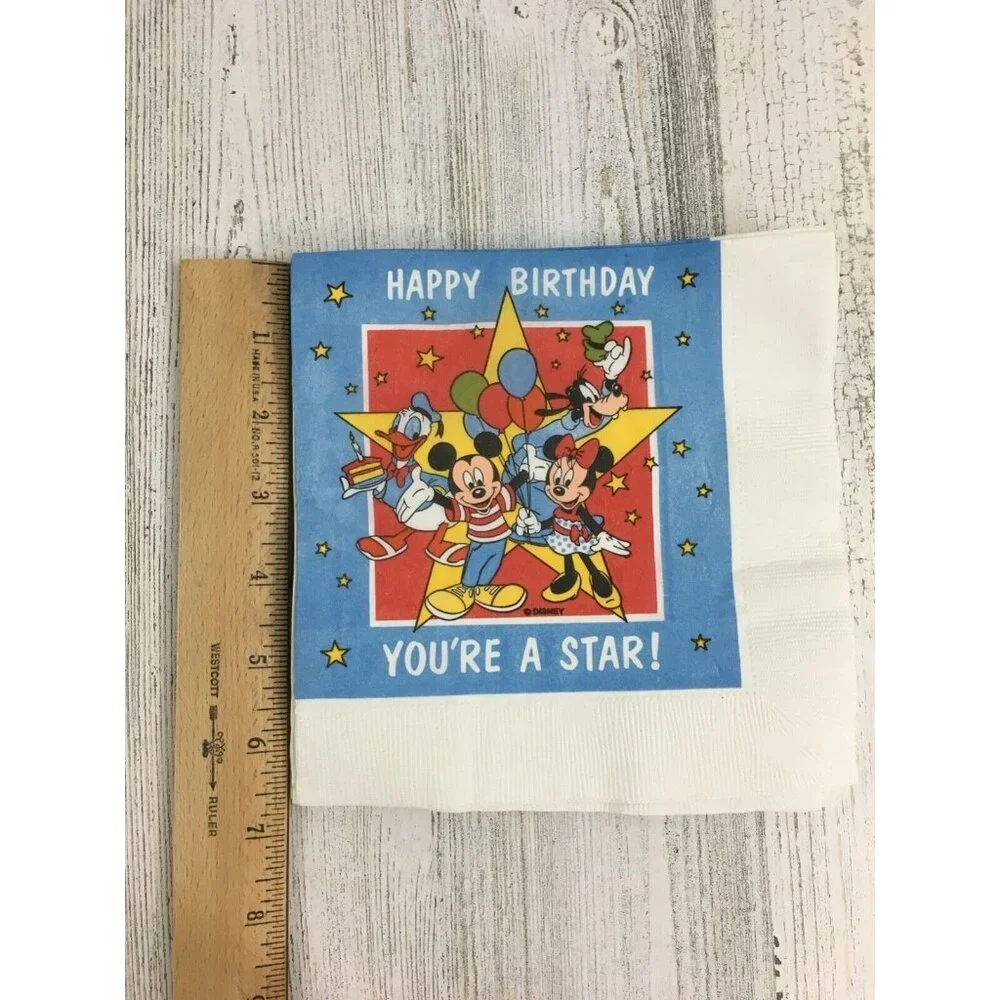 Lot 5 Vtg 1980s Disney Happy Birthday You're a Star Party Napkins Mickey Mouse